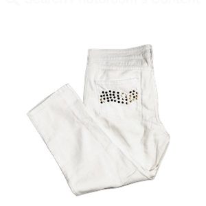 Cache Women’s White Cropped Pedal Pushers Capris Jeans  Goldtone Studded  12